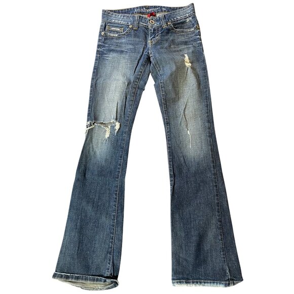 Guess Womens Boot Cut Jeans Size 27 Blue Distressed Denim - Picture 1 of 12